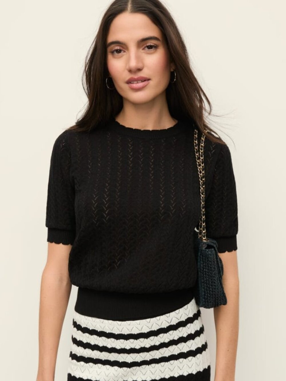 Ann Taylor Petite Pointelle Sweater Black Size Medium